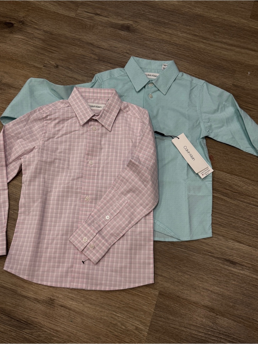 Calvin Klein Boys Button-Up Shirts — Pink Check & Light Aqua
